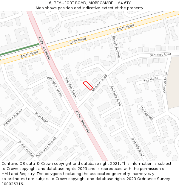 6, BEAUFORT ROAD, MORECAMBE, LA4 6TY: Location map and indicative extent of plot