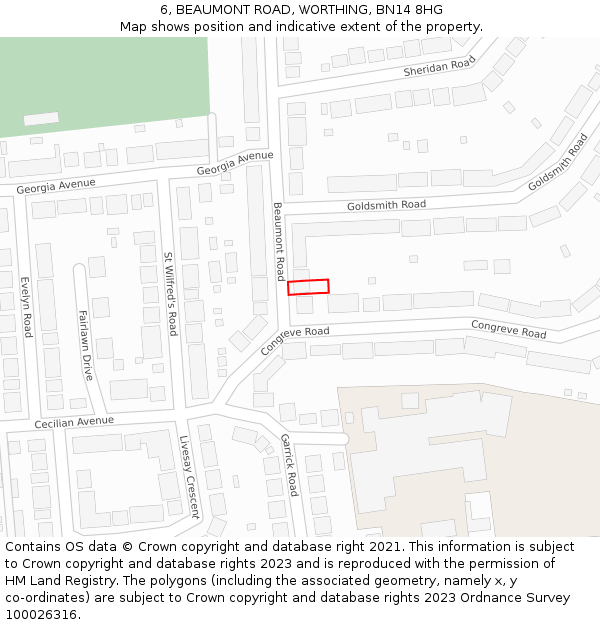 6, BEAUMONT ROAD, WORTHING, BN14 8HG: Location map and indicative extent of plot