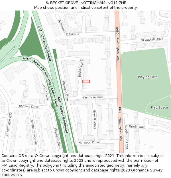 6, BECKET GROVE, NOTTINGHAM, NG11 7HF: Location map and indicative extent of plot