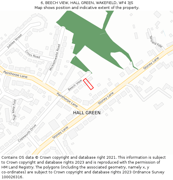 6, BEECH VIEW, HALL GREEN, WAKEFIELD, WF4 3JS: Location map and indicative extent of plot