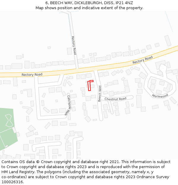 6, BEECH WAY, DICKLEBURGH, DISS, IP21 4NZ: Location map and indicative extent of plot