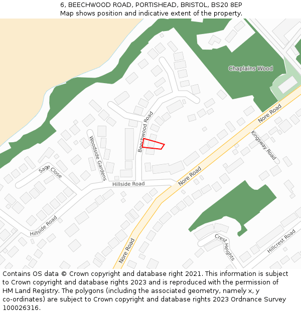 6, BEECHWOOD ROAD, PORTISHEAD, BRISTOL, BS20 8EP: Location map and indicative extent of plot