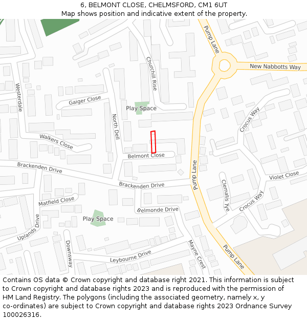 6, BELMONT CLOSE, CHELMSFORD, CM1 6UT: Location map and indicative extent of plot