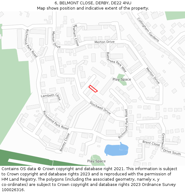 6, BELMONT CLOSE, DERBY, DE22 4NU: Location map and indicative extent of plot