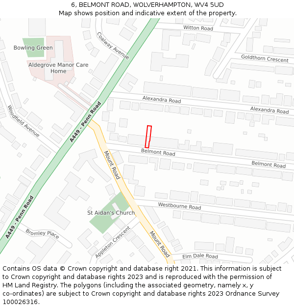 6, BELMONT ROAD, WOLVERHAMPTON, WV4 5UD: Location map and indicative extent of plot