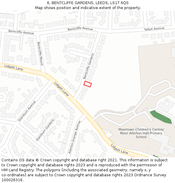 6, BENTCLIFFE GARDENS, LEEDS, LS17 6QS: Location map and indicative extent of plot