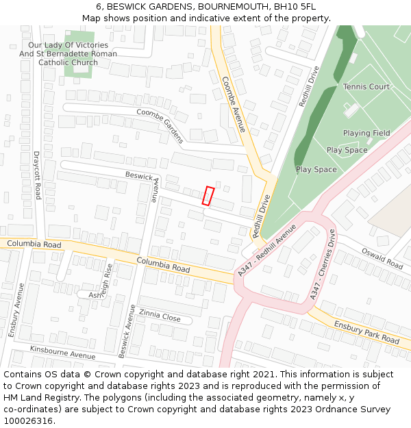6, BESWICK GARDENS, BOURNEMOUTH, BH10 5FL: Location map and indicative extent of plot