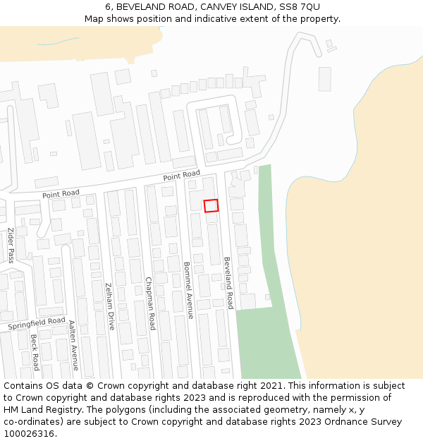 6, BEVELAND ROAD, CANVEY ISLAND, SS8 7QU: Location map and indicative extent of plot