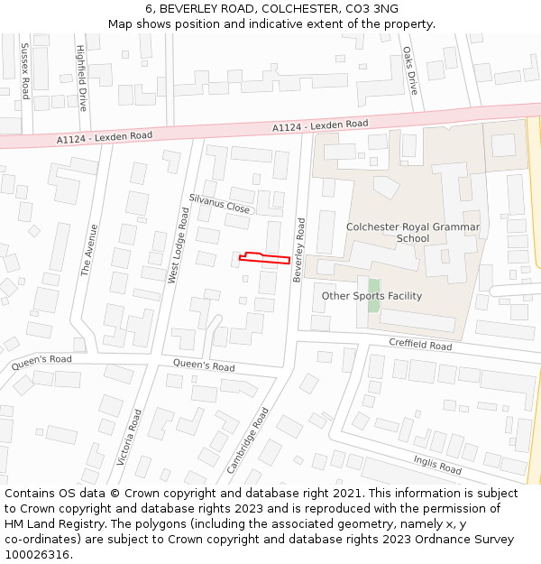 6, BEVERLEY ROAD, COLCHESTER, CO3 3NG: Location map and indicative extent of plot