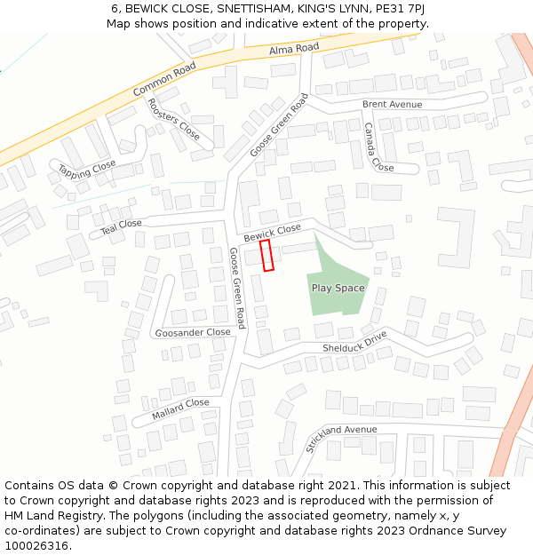 6, BEWICK CLOSE, SNETTISHAM, KING'S LYNN, PE31 7PJ: Location map and indicative extent of plot