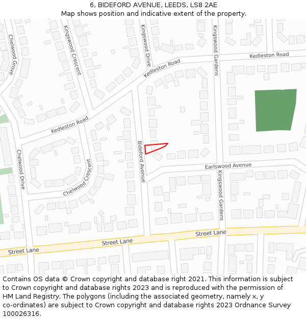 6, BIDEFORD AVENUE, LEEDS, LS8 2AE: Location map and indicative extent of plot
