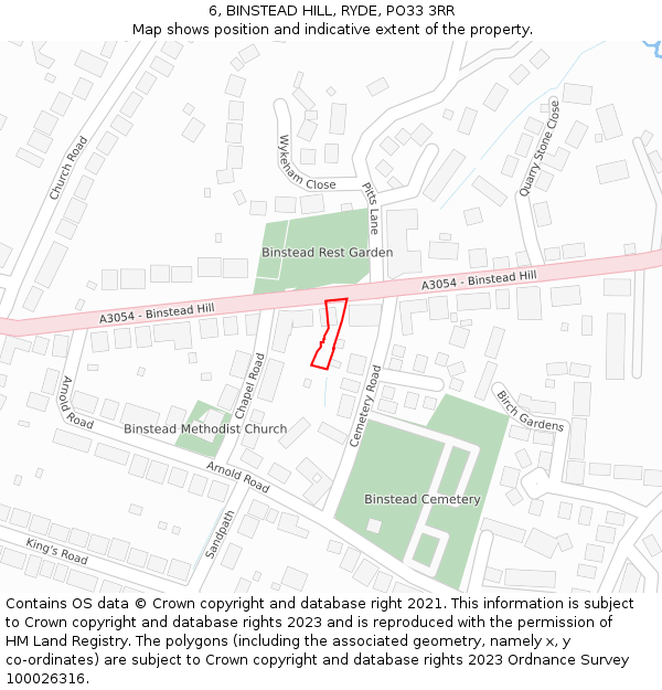 6, BINSTEAD HILL, RYDE, PO33 3RR: Location map and indicative extent of plot