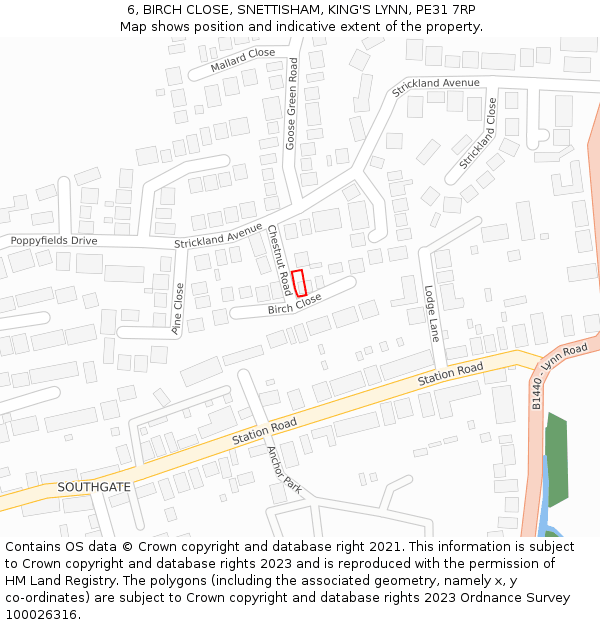 6, BIRCH CLOSE, SNETTISHAM, KING'S LYNN, PE31 7RP: Location map and indicative extent of plot
