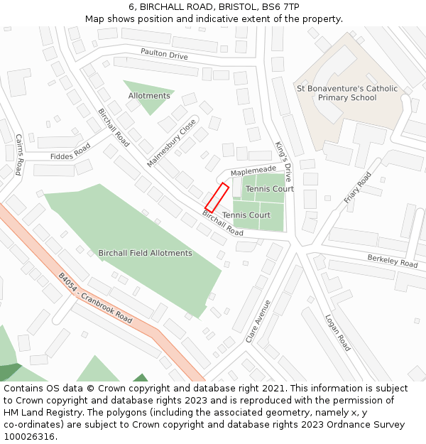 6, BIRCHALL ROAD, BRISTOL, BS6 7TP: Location map and indicative extent of plot
