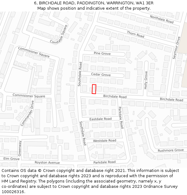 6, BIRCHDALE ROAD, PADDINGTON, WARRINGTON, WA1 3ER: Location map and indicative extent of plot