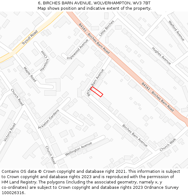 6, BIRCHES BARN AVENUE, WOLVERHAMPTON, WV3 7BT: Location map and indicative extent of plot