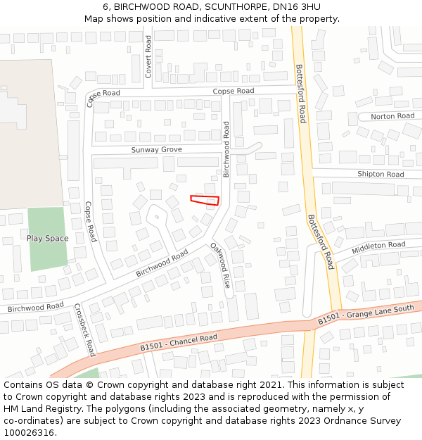 6, BIRCHWOOD ROAD, SCUNTHORPE, DN16 3HU: Location map and indicative extent of plot