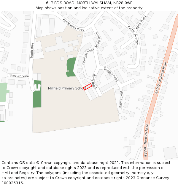 6, BIRDS ROAD, NORTH WALSHAM, NR28 0WE: Location map and indicative extent of plot
