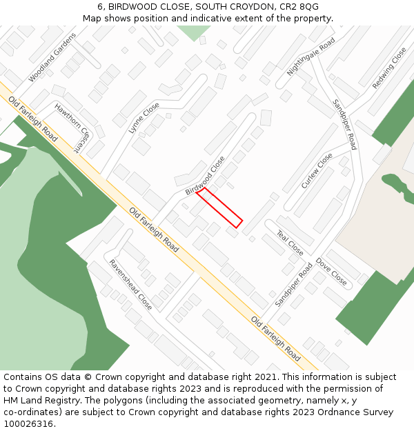 6, BIRDWOOD CLOSE, SOUTH CROYDON, CR2 8QG: Location map and indicative extent of plot
