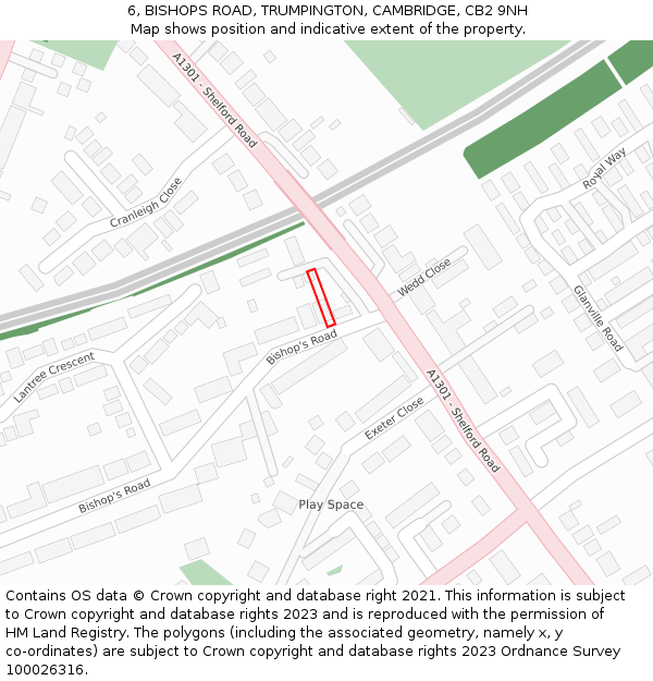 6, BISHOPS ROAD, TRUMPINGTON, CAMBRIDGE, CB2 9NH: Location map and indicative extent of plot