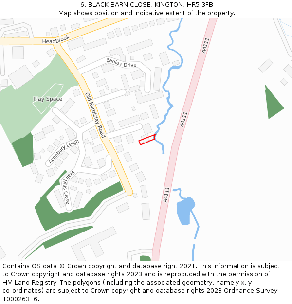 6, BLACK BARN CLOSE, KINGTON, HR5 3FB: Location map and indicative extent of plot