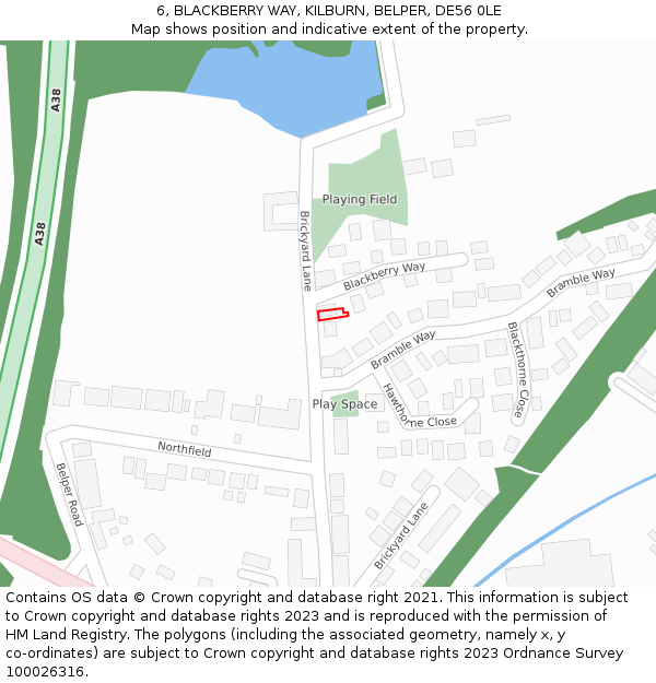 6, BLACKBERRY WAY, KILBURN, BELPER, DE56 0LE: Location map and indicative extent of plot
