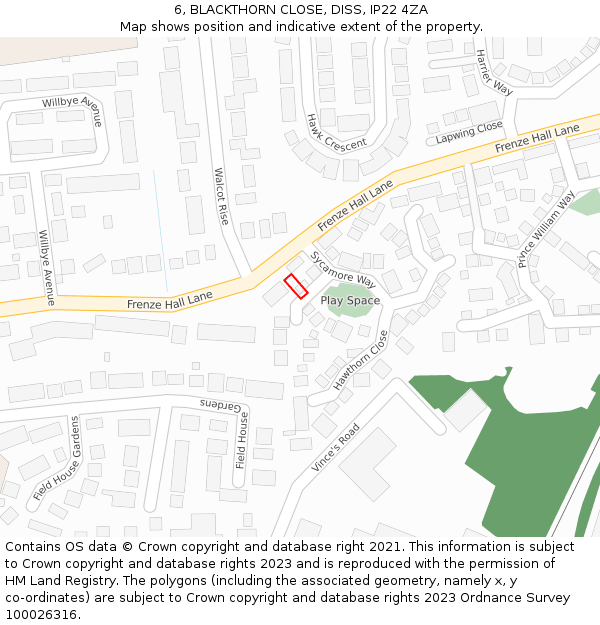 6, BLACKTHORN CLOSE, DISS, IP22 4ZA: Location map and indicative extent of plot