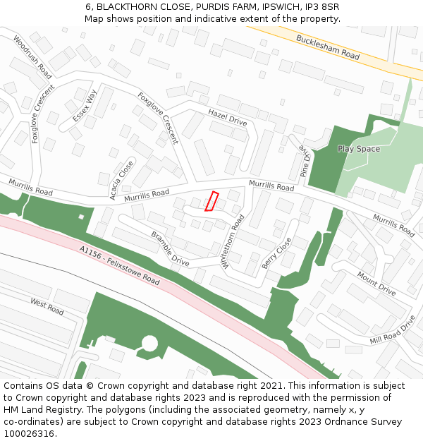 6, BLACKTHORN CLOSE, PURDIS FARM, IPSWICH, IP3 8SR: Location map and indicative extent of plot
