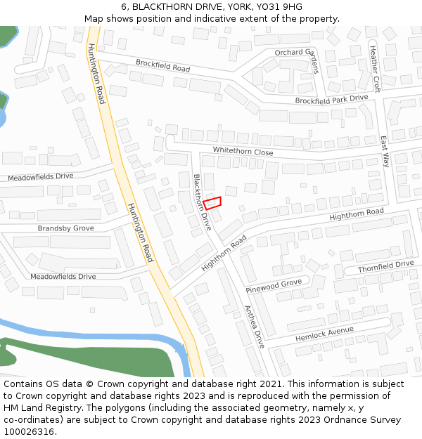 6, BLACKTHORN DRIVE, YORK, YO31 9HG: Location map and indicative extent of plot
