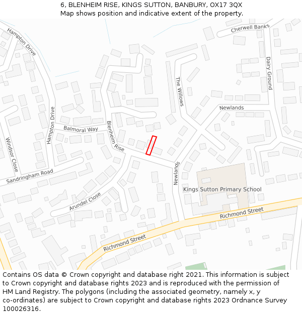 6, BLENHEIM RISE, KINGS SUTTON, BANBURY, OX17 3QX: Location map and indicative extent of plot