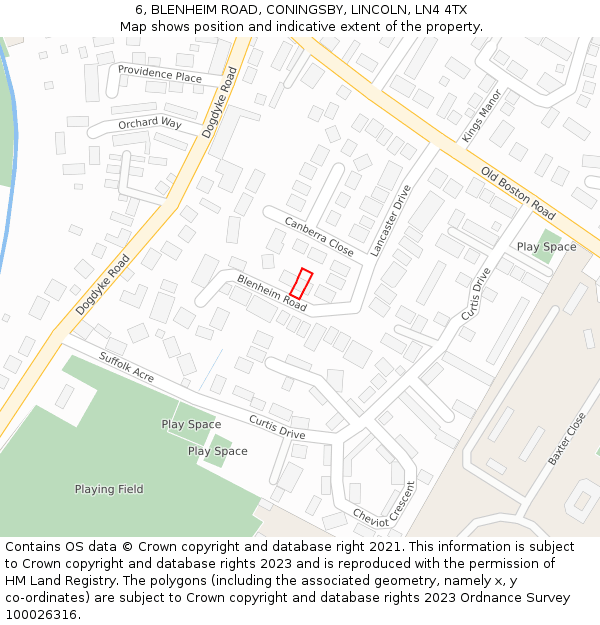 6, BLENHEIM ROAD, CONINGSBY, LINCOLN, LN4 4TX: Location map and indicative extent of plot