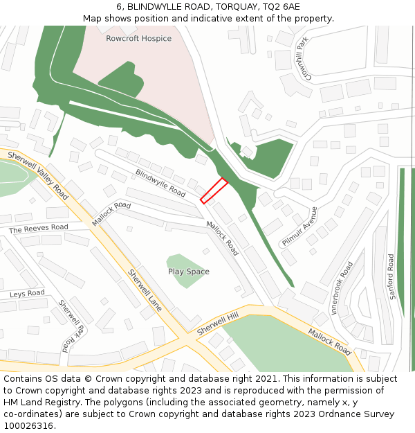 6, BLINDWYLLE ROAD, TORQUAY, TQ2 6AE: Location map and indicative extent of plot