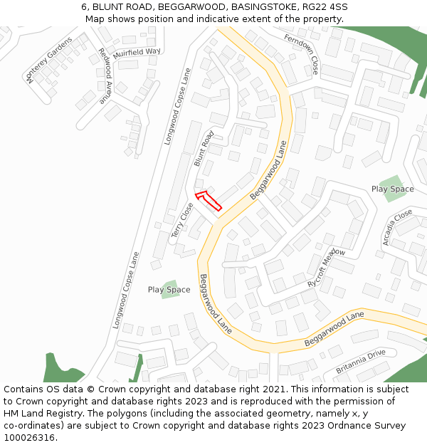 6, BLUNT ROAD, BEGGARWOOD, BASINGSTOKE, RG22 4SS: Location map and indicative extent of plot