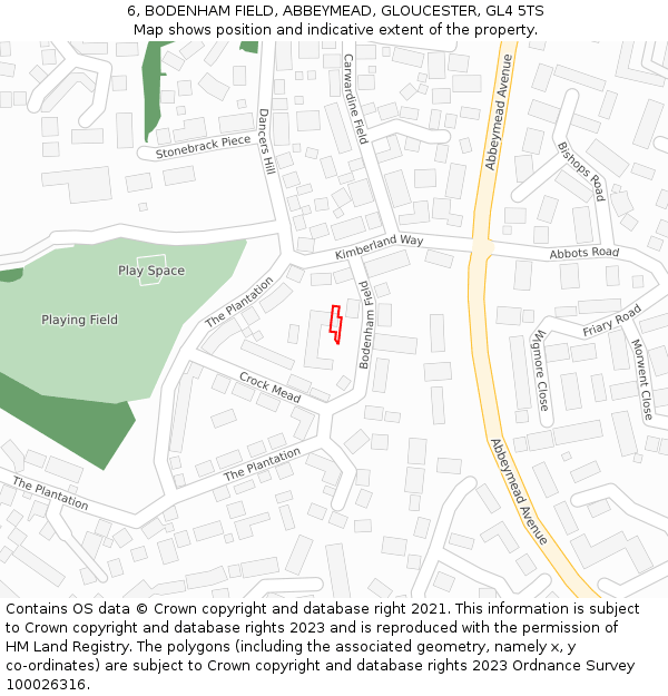6, BODENHAM FIELD, ABBEYMEAD, GLOUCESTER, GL4 5TS: Location map and indicative extent of plot
