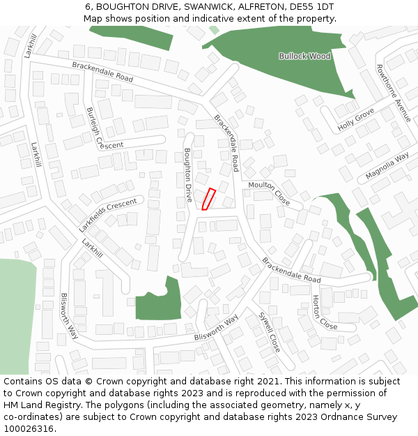 6, BOUGHTON DRIVE, SWANWICK, ALFRETON, DE55 1DT: Location map and indicative extent of plot