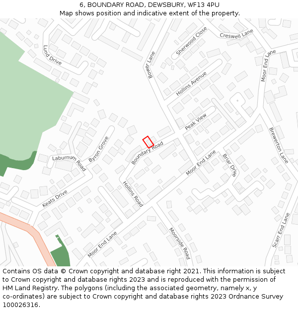 6, BOUNDARY ROAD, DEWSBURY, WF13 4PU: Location map and indicative extent of plot