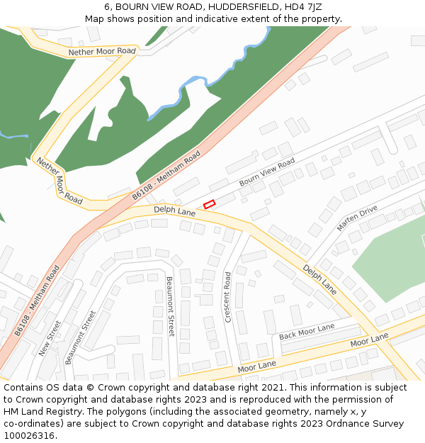 6, BOURN VIEW ROAD, HUDDERSFIELD, HD4 7JZ: Location map and indicative extent of plot