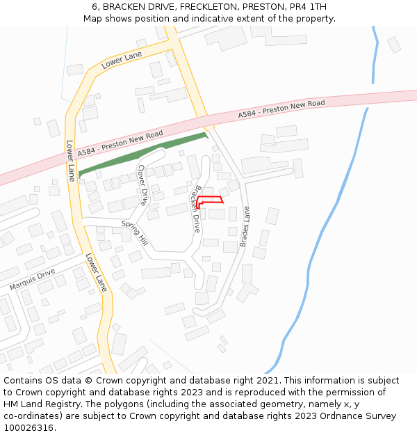 6, BRACKEN DRIVE, FRECKLETON, PRESTON, PR4 1TH: Location map and indicative extent of plot