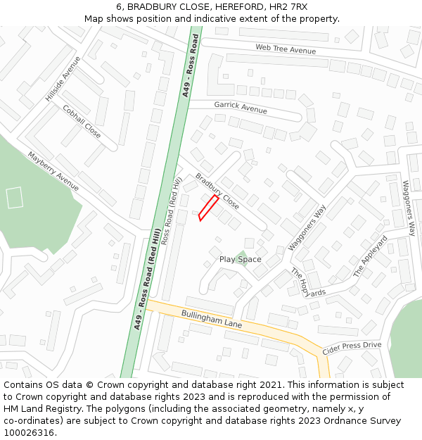 6, BRADBURY CLOSE, HEREFORD, HR2 7RX: Location map and indicative extent of plot