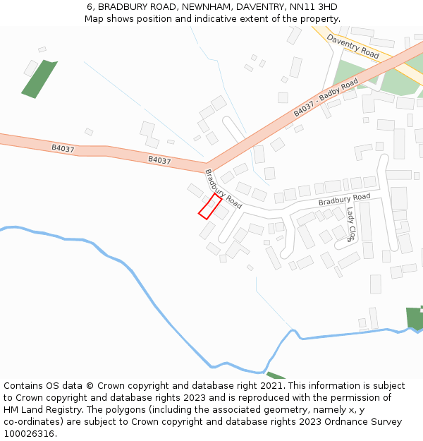 6, BRADBURY ROAD, NEWNHAM, DAVENTRY, NN11 3HD: Location map and indicative extent of plot