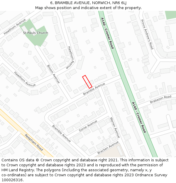 6, BRAMBLE AVENUE, NORWICH, NR6 6LJ: Location map and indicative extent of plot