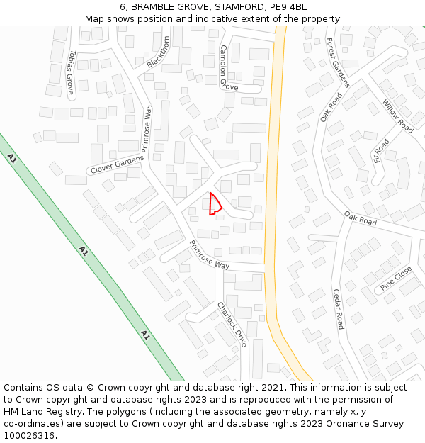6, BRAMBLE GROVE, STAMFORD, PE9 4BL: Location map and indicative extent of plot