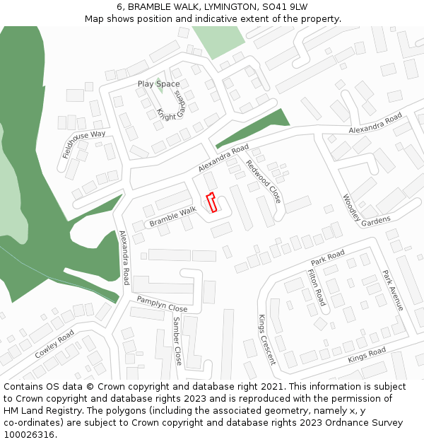 6, BRAMBLE WALK, LYMINGTON, SO41 9LW: Location map and indicative extent of plot