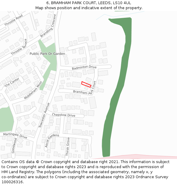 6, BRAMHAM PARK COURT, LEEDS, LS10 4UL: Location map and indicative extent of plot