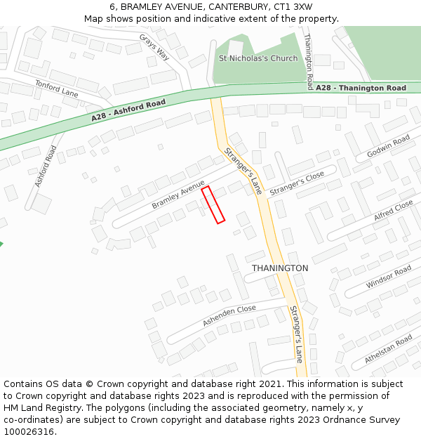 6, BRAMLEY AVENUE, CANTERBURY, CT1 3XW: Location map and indicative extent of plot