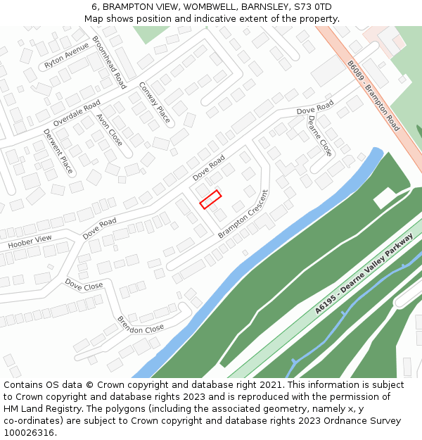 6, BRAMPTON VIEW, WOMBWELL, BARNSLEY, S73 0TD: Location map and indicative extent of plot