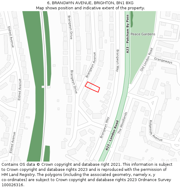 6, BRANGWYN AVENUE, BRIGHTON, BN1 8XG: Location map and indicative extent of plot