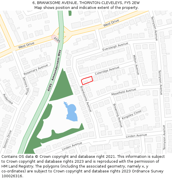 6, BRANKSOME AVENUE, THORNTON-CLEVELEYS, FY5 2EW: Location map and indicative extent of plot