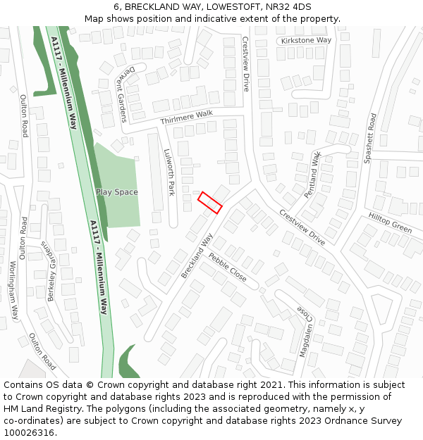6, BRECKLAND WAY, LOWESTOFT, NR32 4DS: Location map and indicative extent of plot