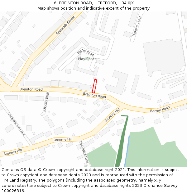 6, BREINTON ROAD, HEREFORD, HR4 0JX: Location map and indicative extent of plot